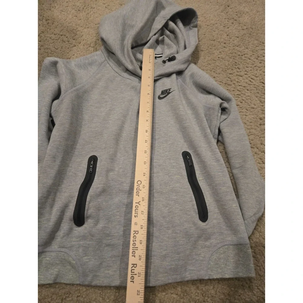 Nike Tech Hoodie Womens Small Grey Heathered Fleece Funnel Sweatshirt 642663‎